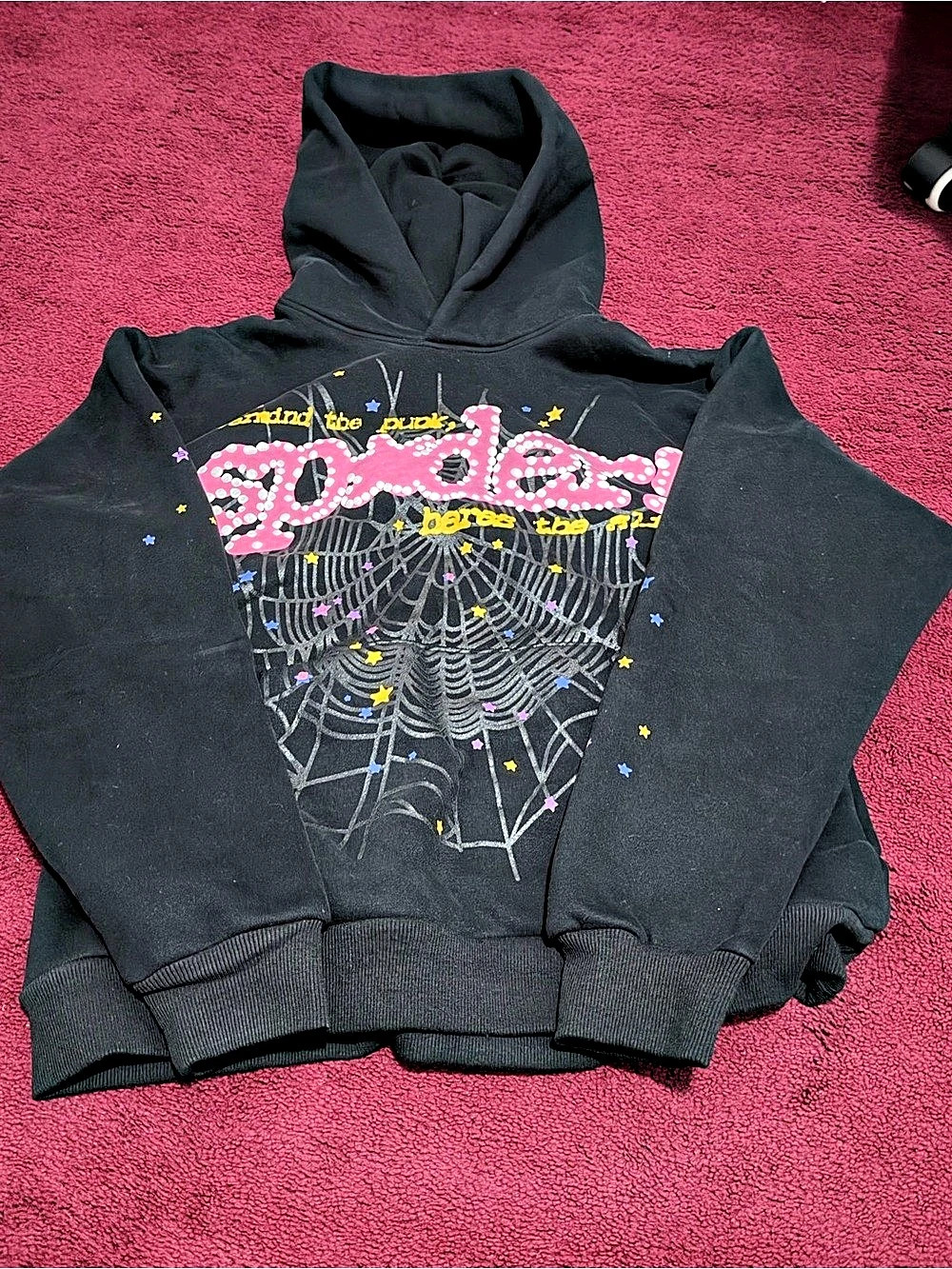 Sp5der P*nk Hoodie Black Graphic Hoodie in Black & Pink